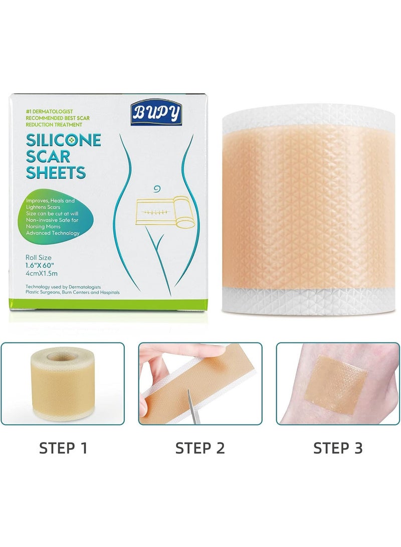 Walpck Medical Grade Silicone Scar Sheets, Silicone Scar Tape (4cm*1.5m), Scar Removal Strips for Acne Scars C-Section & Keloid Surgery Scars Sheets Treatment Sheets - 6-8 Month Supply - Image 3